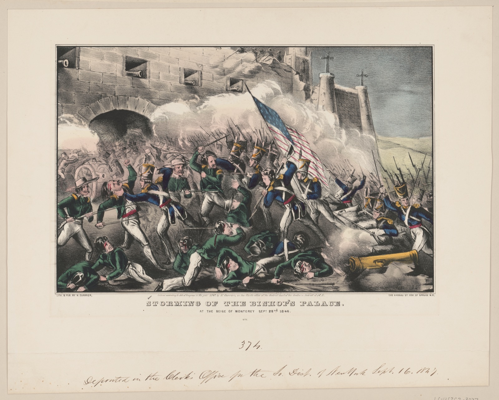 Storming of the Bishop's palace: at the siege of Monterey Sept. 22nd. 1846 — N. Currier (Firm)