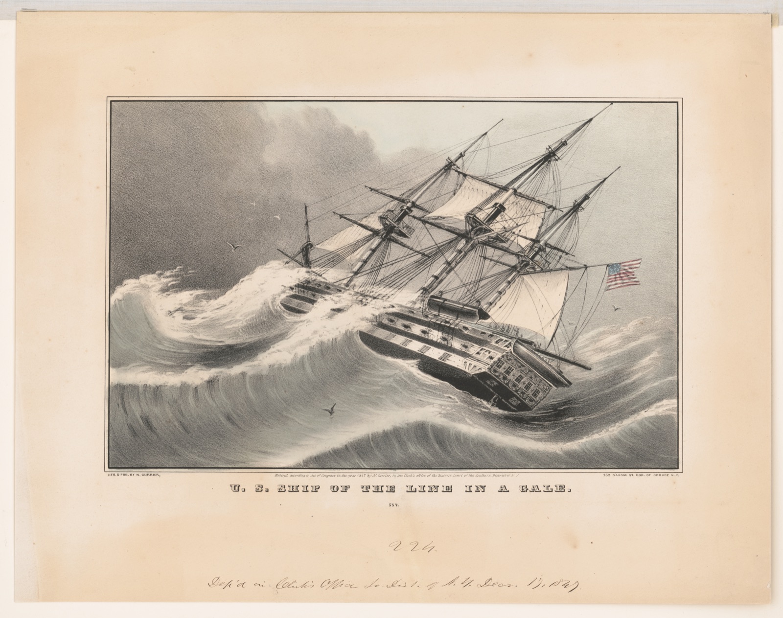 U.S. ship of the line in a gale — N. Currier (Firm)