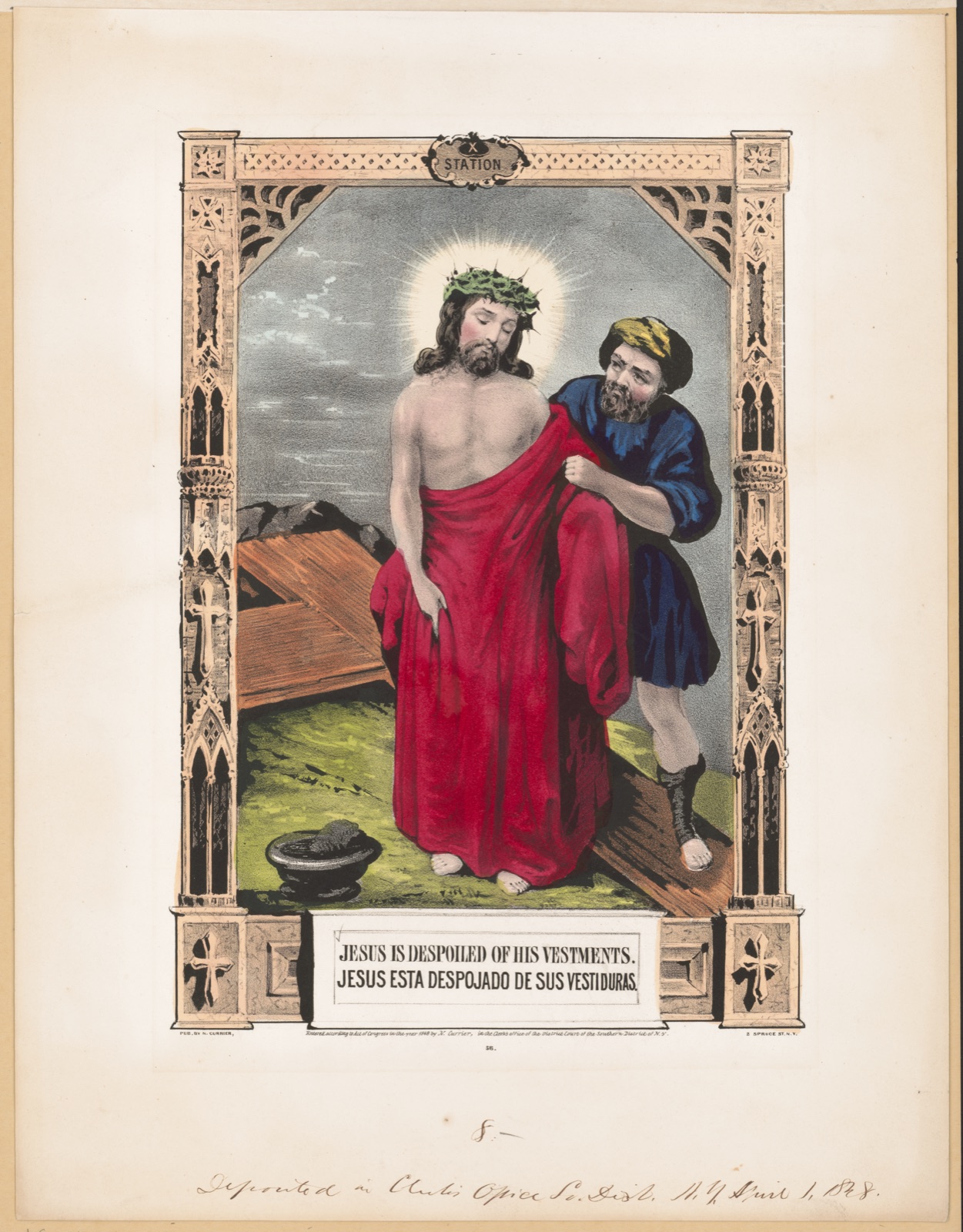 Jesus is despoiled of his vestments. / Jesus esta despojado de sus vestiduras. — N. Currier (Firm)