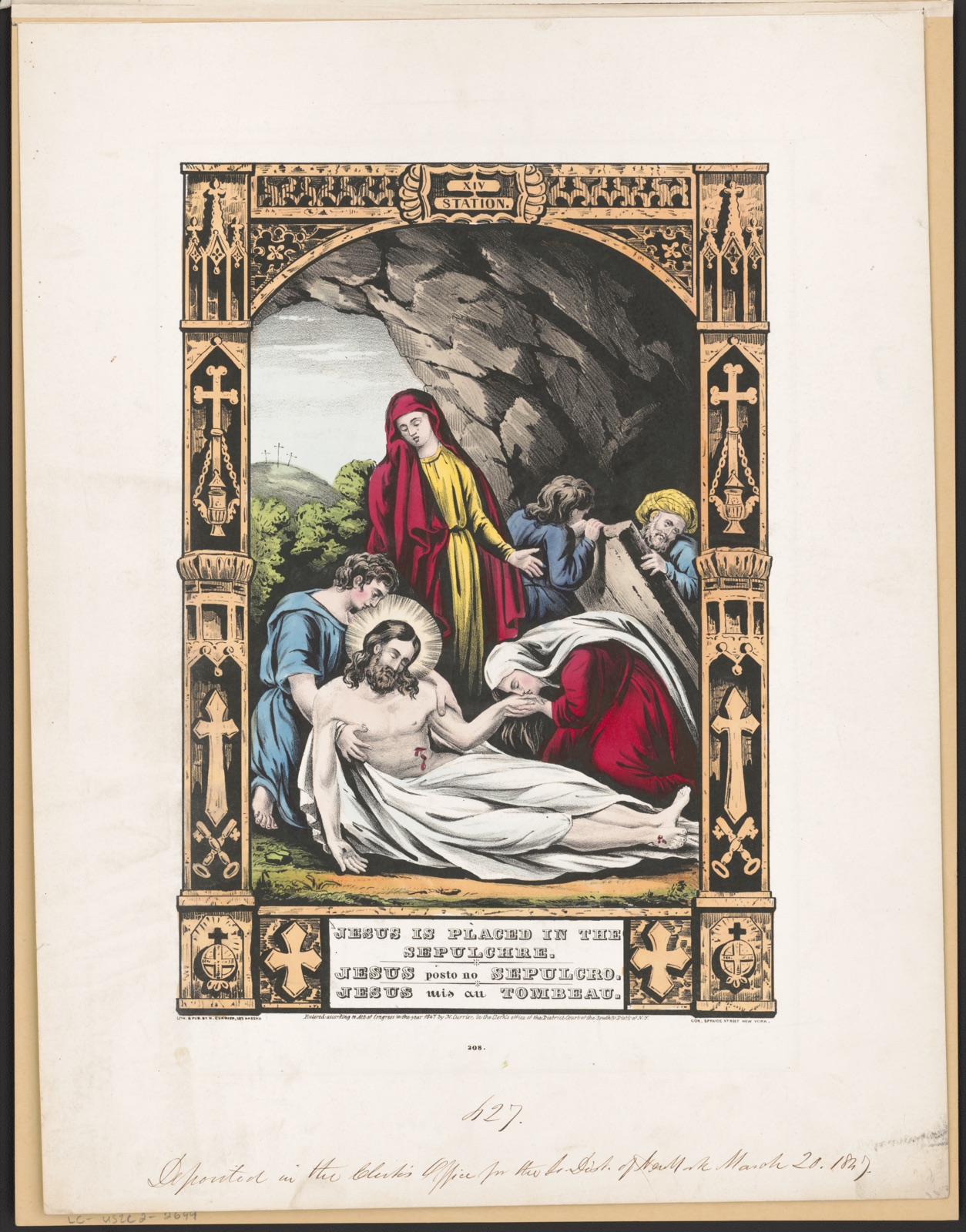Jesus is placed in the sepulchre. / Jesus posto no sepulcro. / Jesus mis au tombeau — N. Currier (Firm)