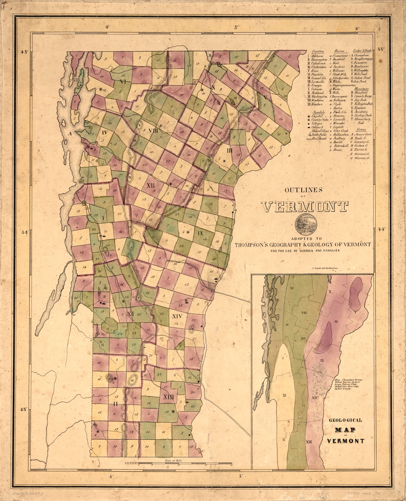 Outlines of Vermont : adapted to Thompson's Geography & geology of Vermont for the use of schools and families — Kuchel, Charles Conrad, 1820-