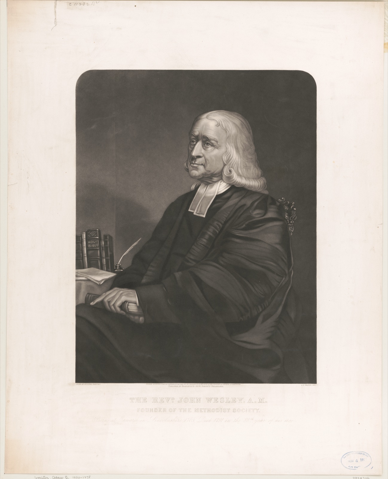 The Revd. John Wesley. A.M. Founder of the Methodist Society