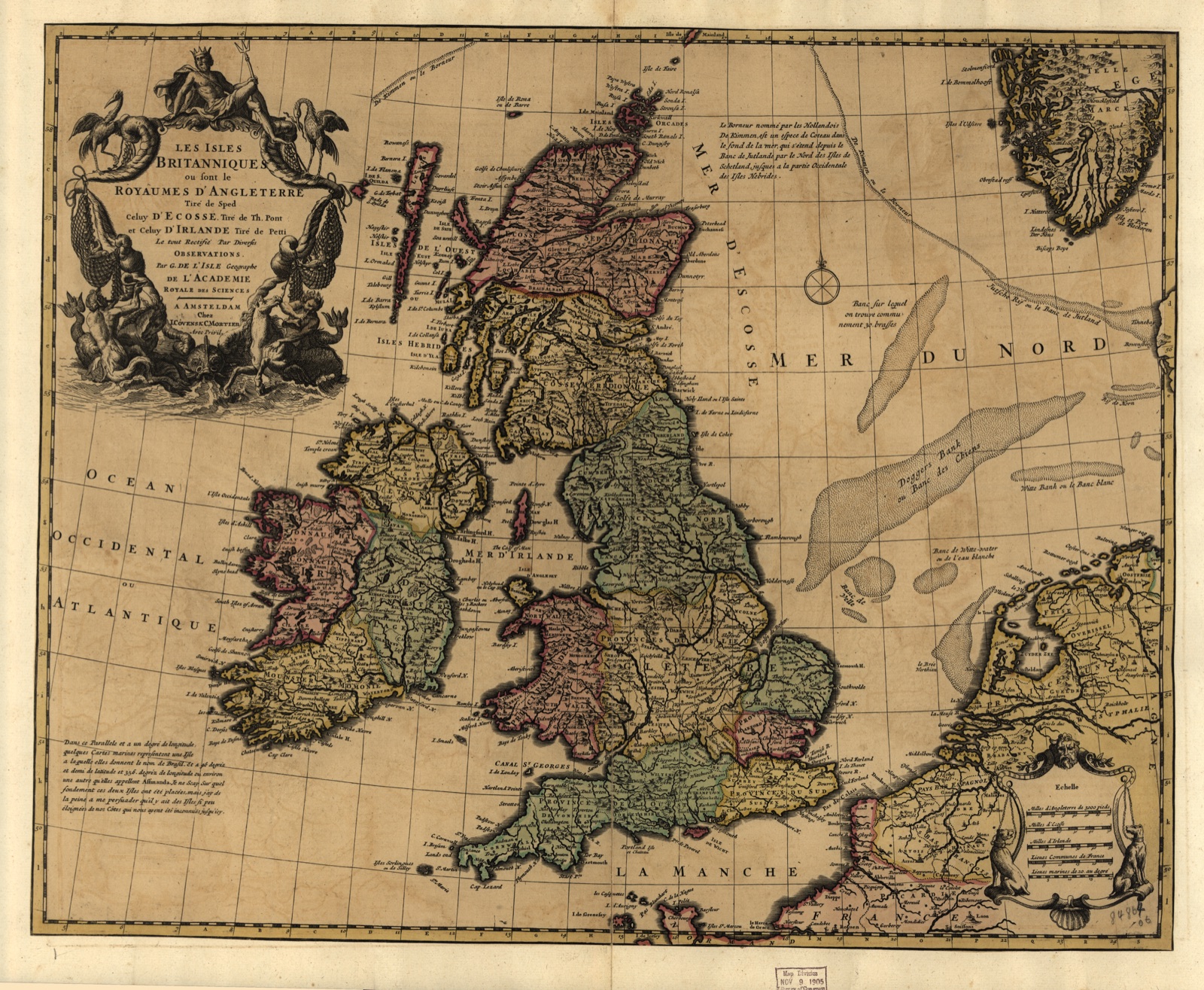Les Isles Britanniques : ou sont le Royaume d'Angleterre tire ́de Sped celuy d'Ecosse tire ́de Th. Pont et celuy d'Irlande tire de Petti, Le tout rectifie ́par diverses observations — L'Isle, Guillaume de, 1675-1726