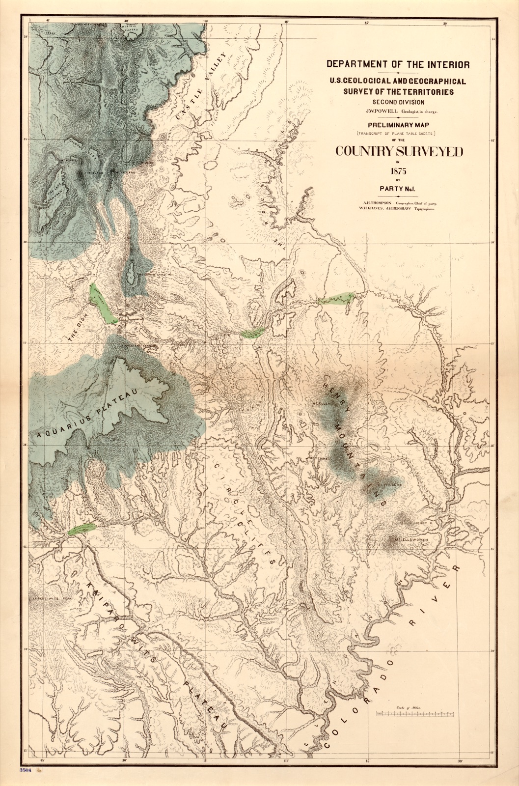 Preliminary map [transcript of plane table sheets] of the country surveyed in 1875, by party no. 1 — Geological and Geographical Survey of the Territories (U.S.)