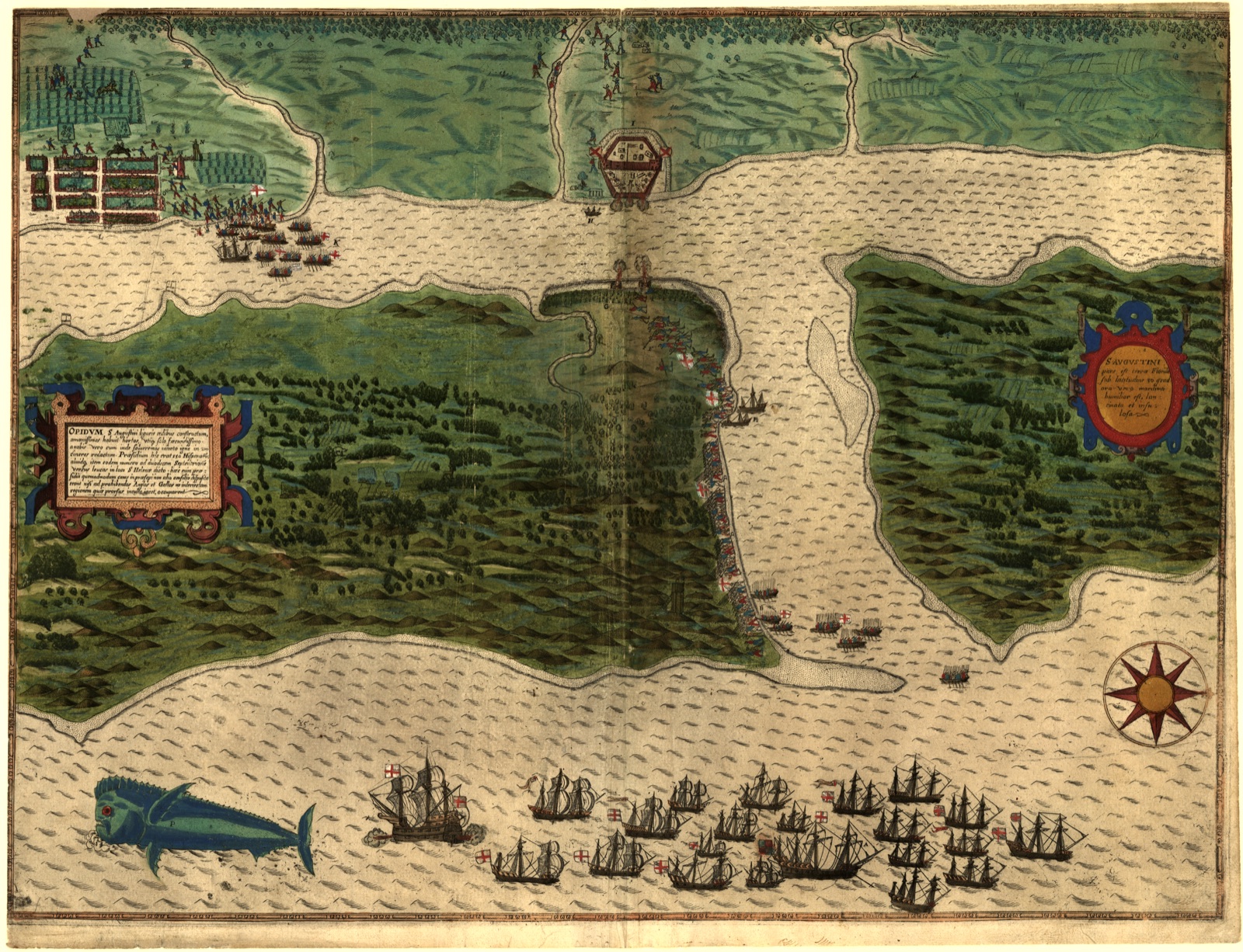 [Map and views illustrating Sir Francis Drake's West Indian voyage, 1585-6]