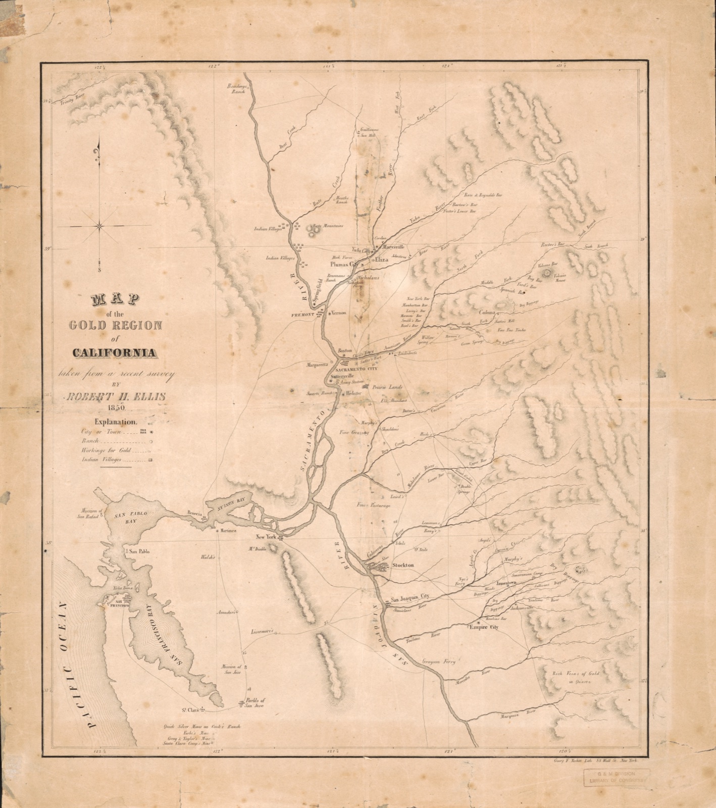 Map of the gold region of California, taken from a recent survey — Ellis, Robert H., active 19th century