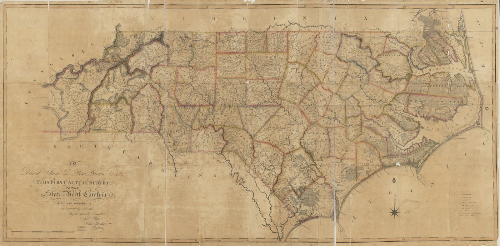 To David Stone and Peter Brown, Esq. : this first actual survey of the state of North Carolina taken by the subscribers is respectfully dedicated — Price, Jonathan, -1822