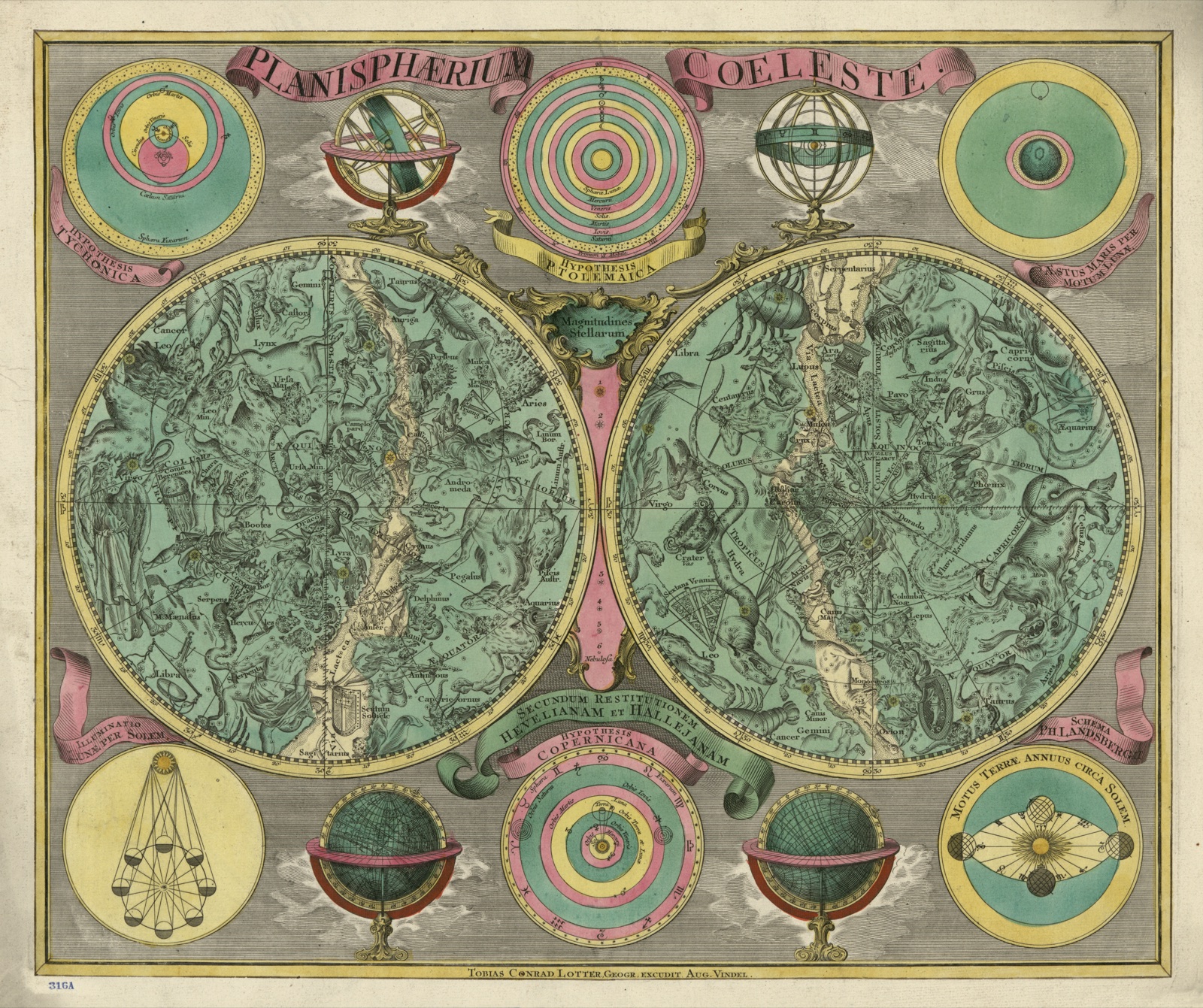 Planisphaerium coeleste : secundum restitutionem Hevelianam et Hallejanam — Lotter, Tobias Conrad, 1717-1777