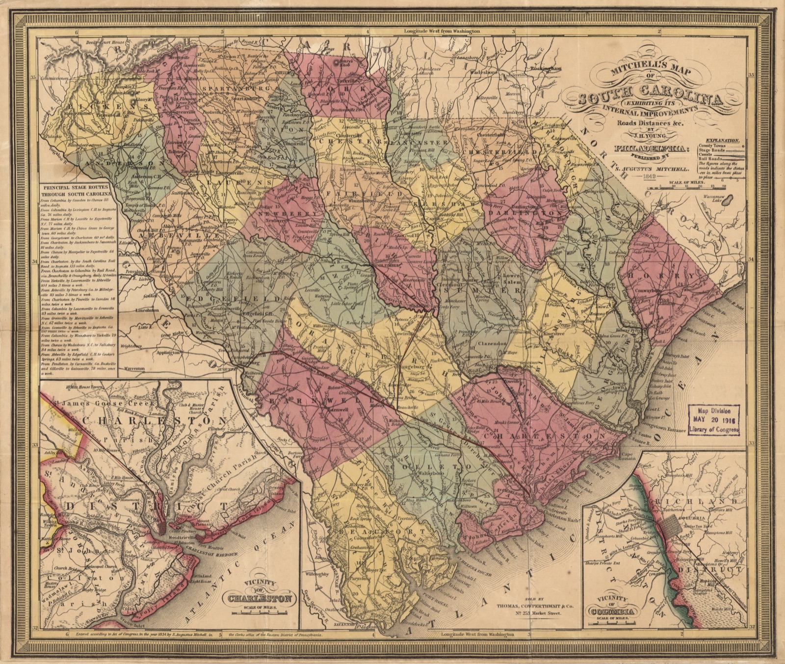 Mitchell's map of South Carolina : exhibiting its internal improvements, roads, distances &c — Young, J. H. (James Hamilton)