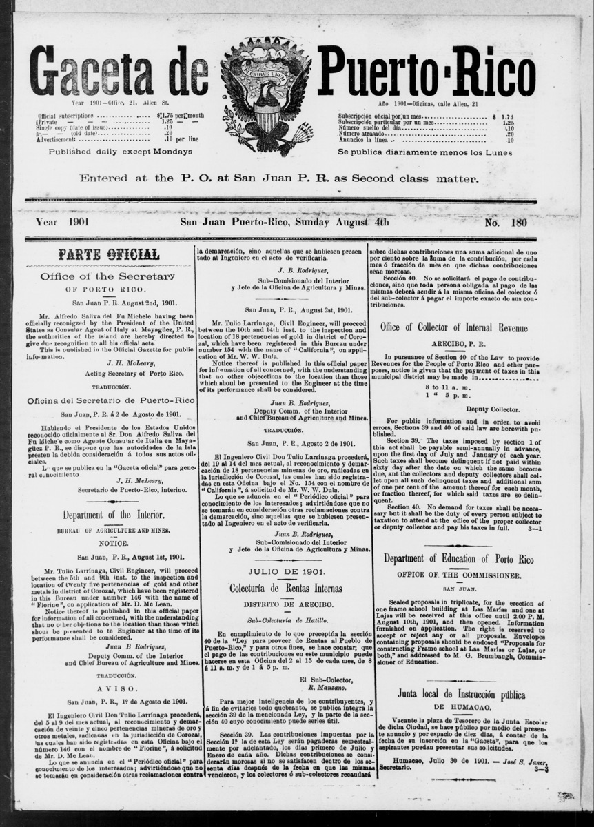 Gazeta de Puerto-Rico (San Juan, P.R.), August 4, 1901