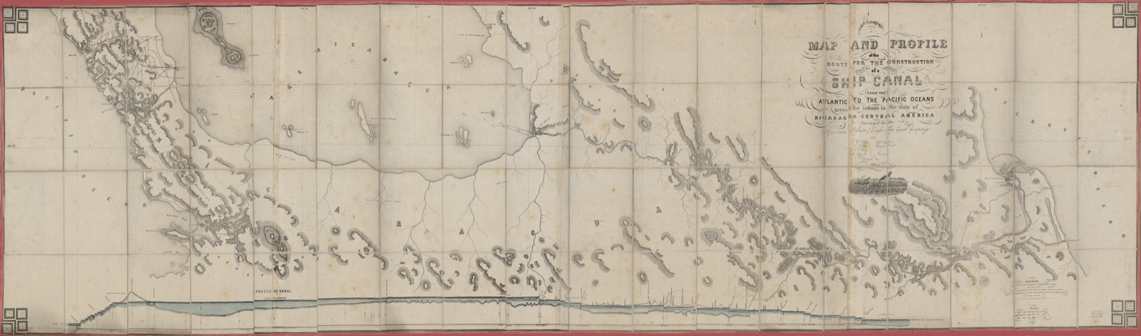 Map and profile of the route for the construction of a ship canal from the Atlantic to the Pacific oceans across the isthmus in the state of Nicaragua, Central America — Childs, O. W. (Orville Whitmore), 1803-1870, cartographer