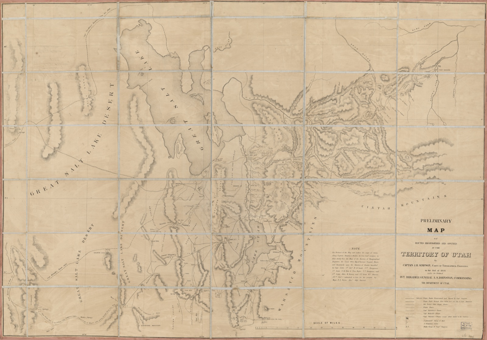 Preliminary map of routes reconnoitered and opened in the Territory of Utah — Simpson, J. H. (James Hervey), 1813-1883, cartographer, reporter
