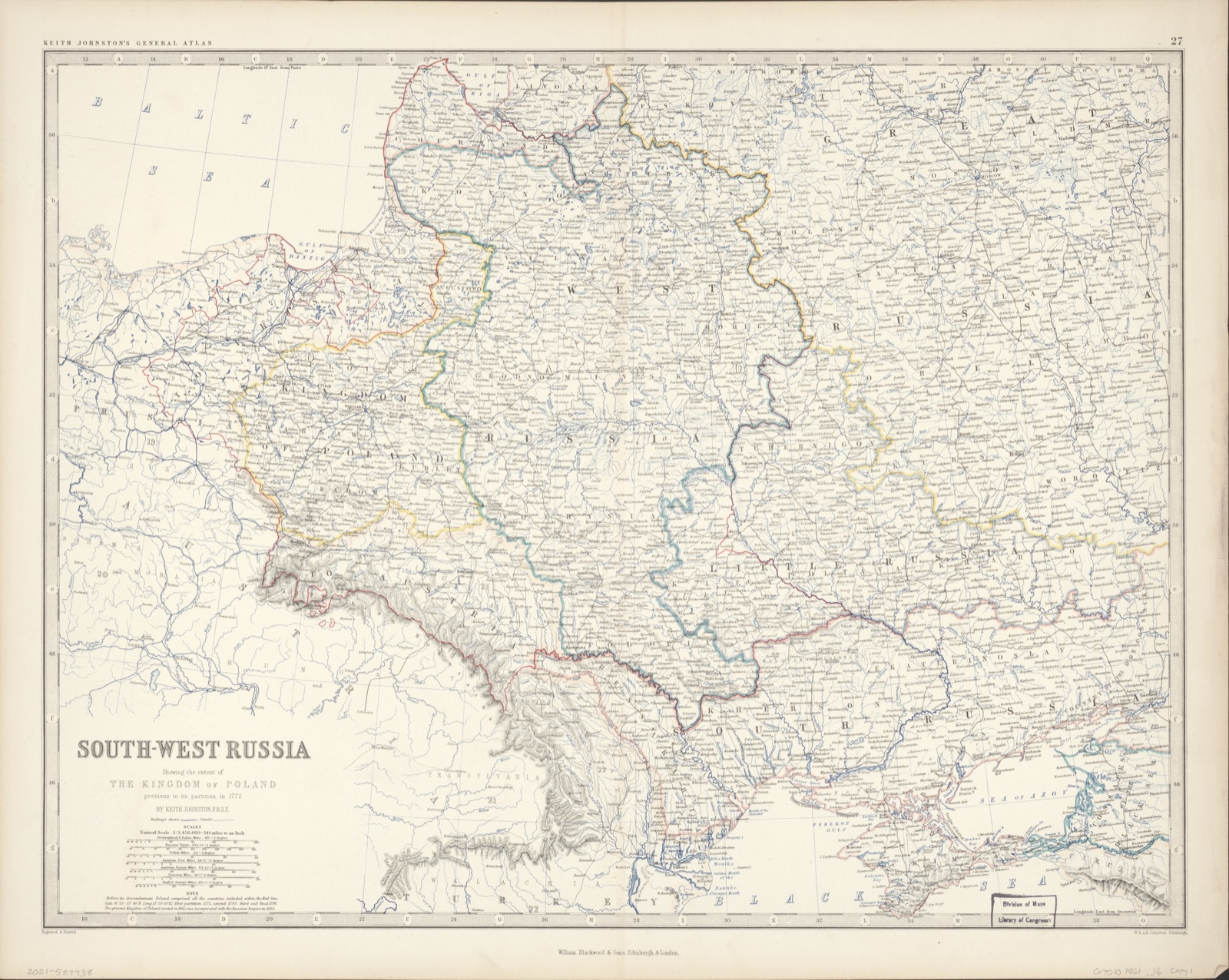 South-west Russia : showing the extent of the Kingdom of Poland, previous to its partition in 1772 — Johnston, Alexander Keith, 1804-1871, cartographer