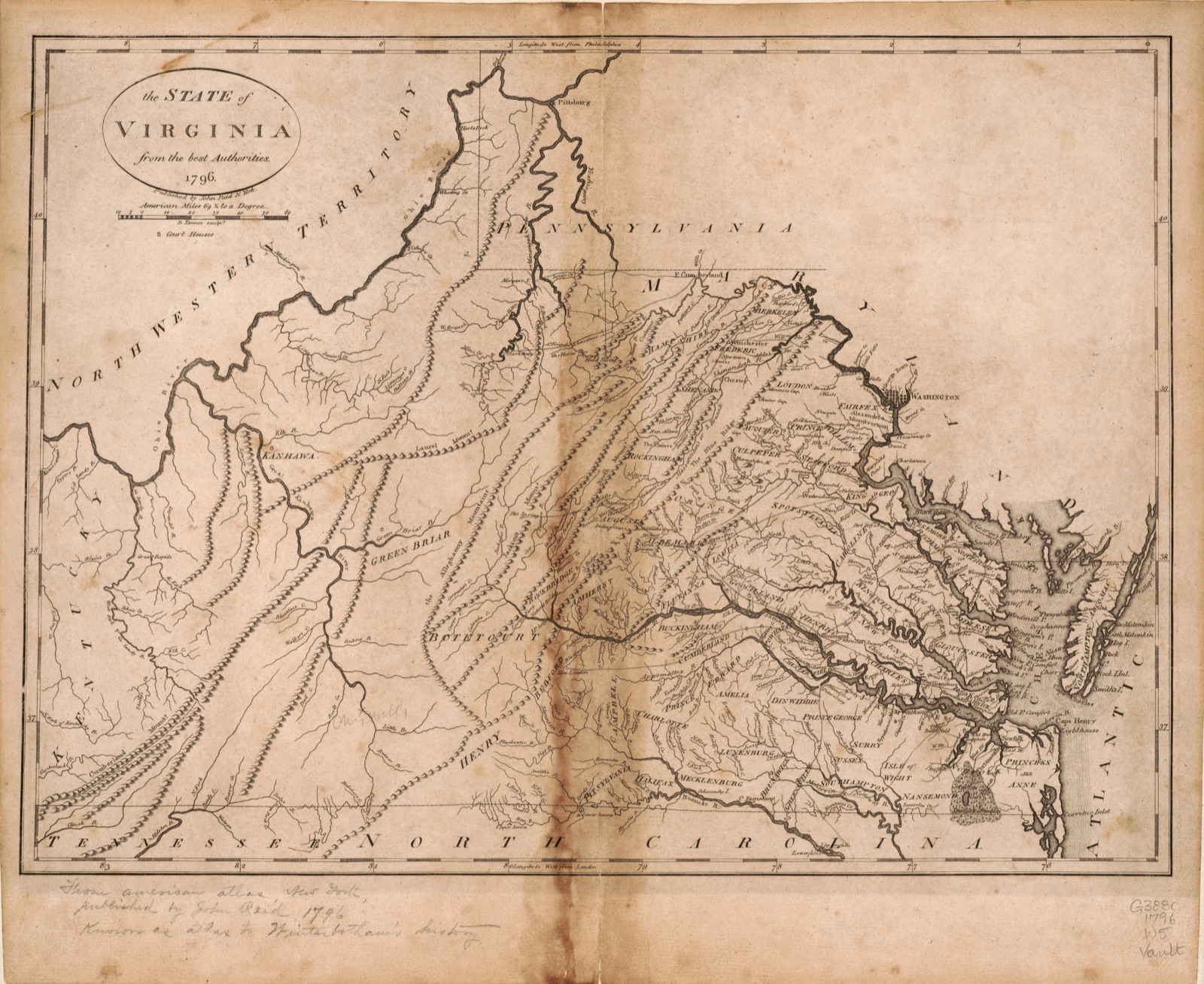 The state of Virginia from the best authorities, 1796 — Winterbotham, William, 1763-1829, cartographer