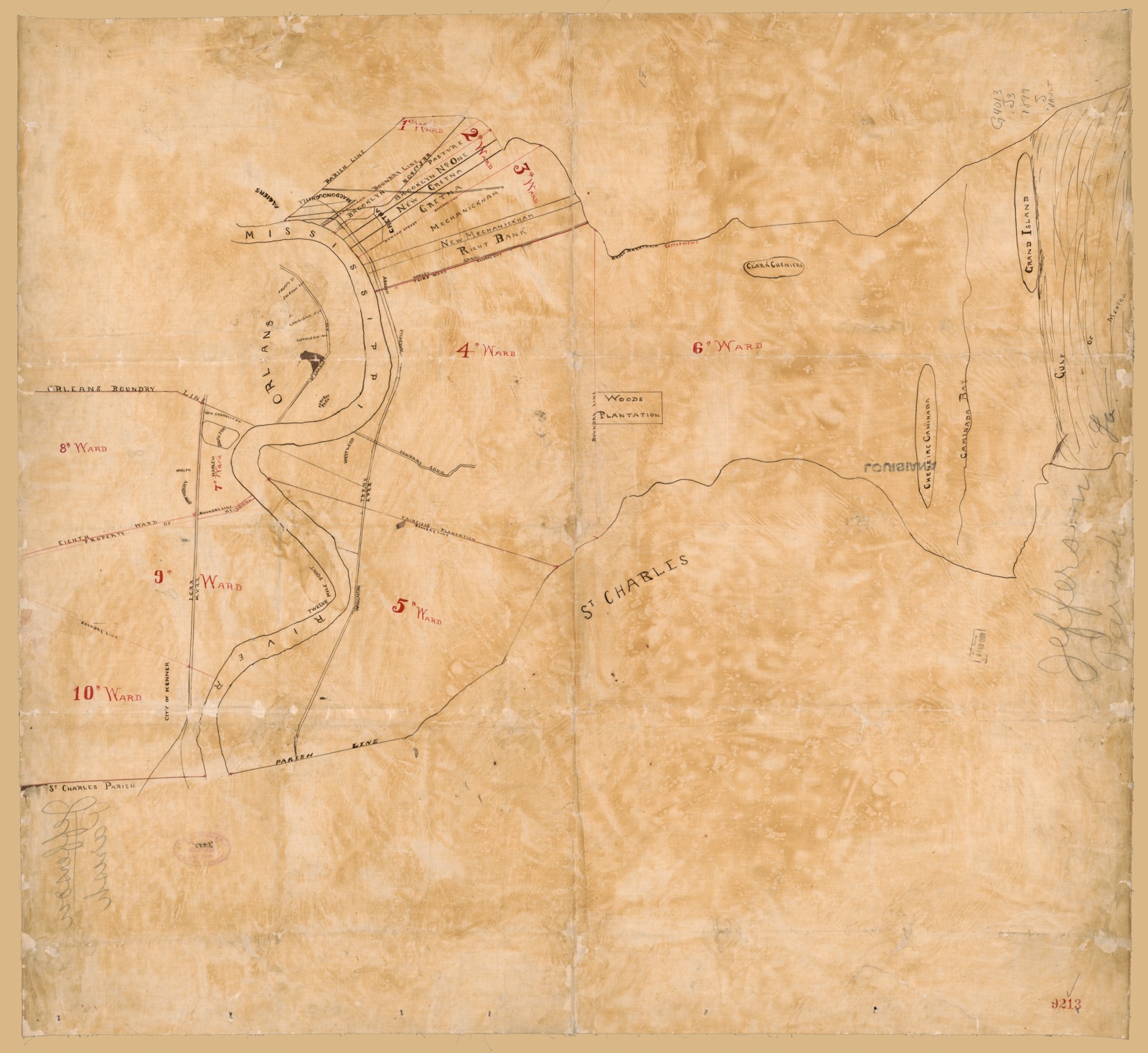 [Manuscript map of Jefferson Parish]