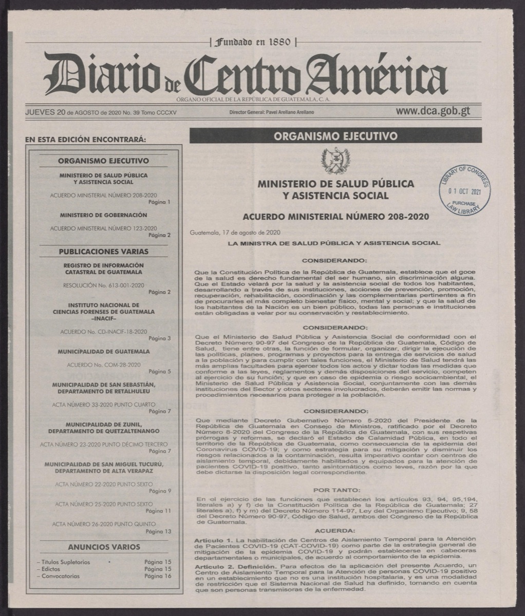 Journal of Central America (Guatemala); No. 39, Tomo 315