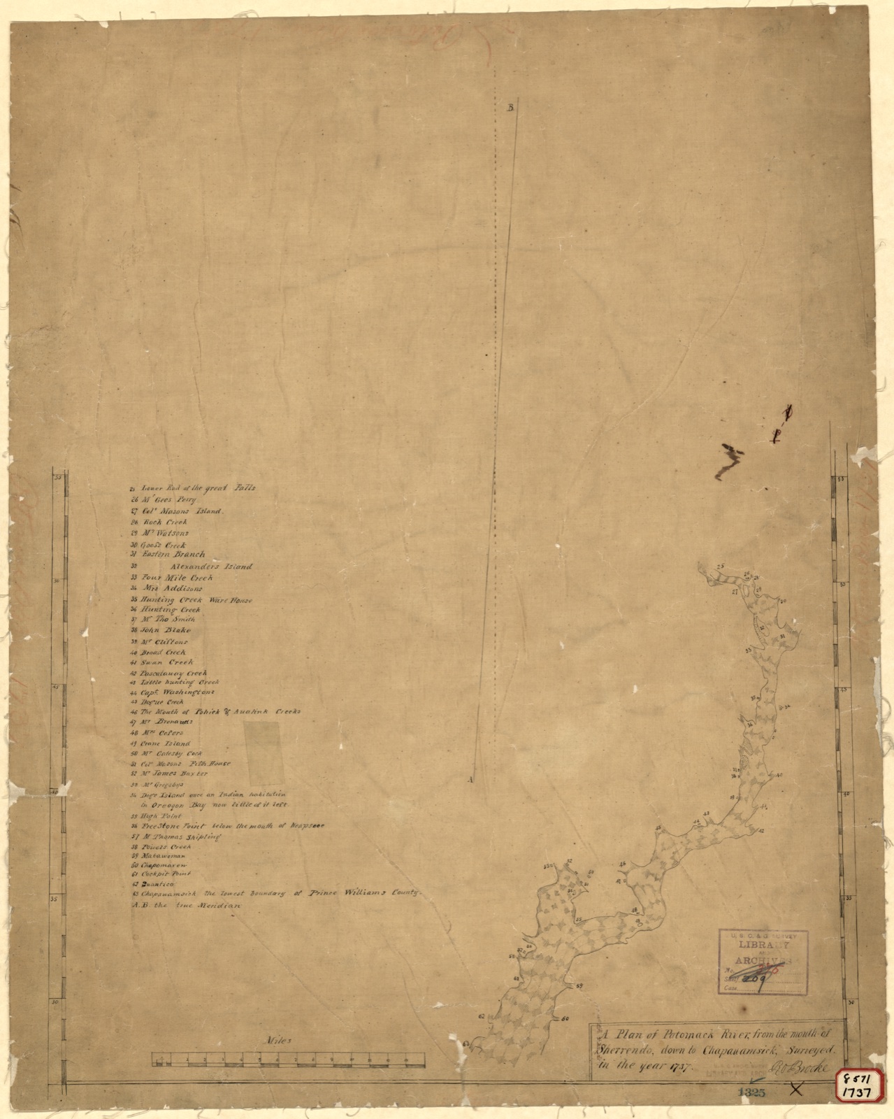 A plan of Patomack River, from the mouth of Sherrendo, down to Chapawamsick — Brooke, Ro. (Robert)
