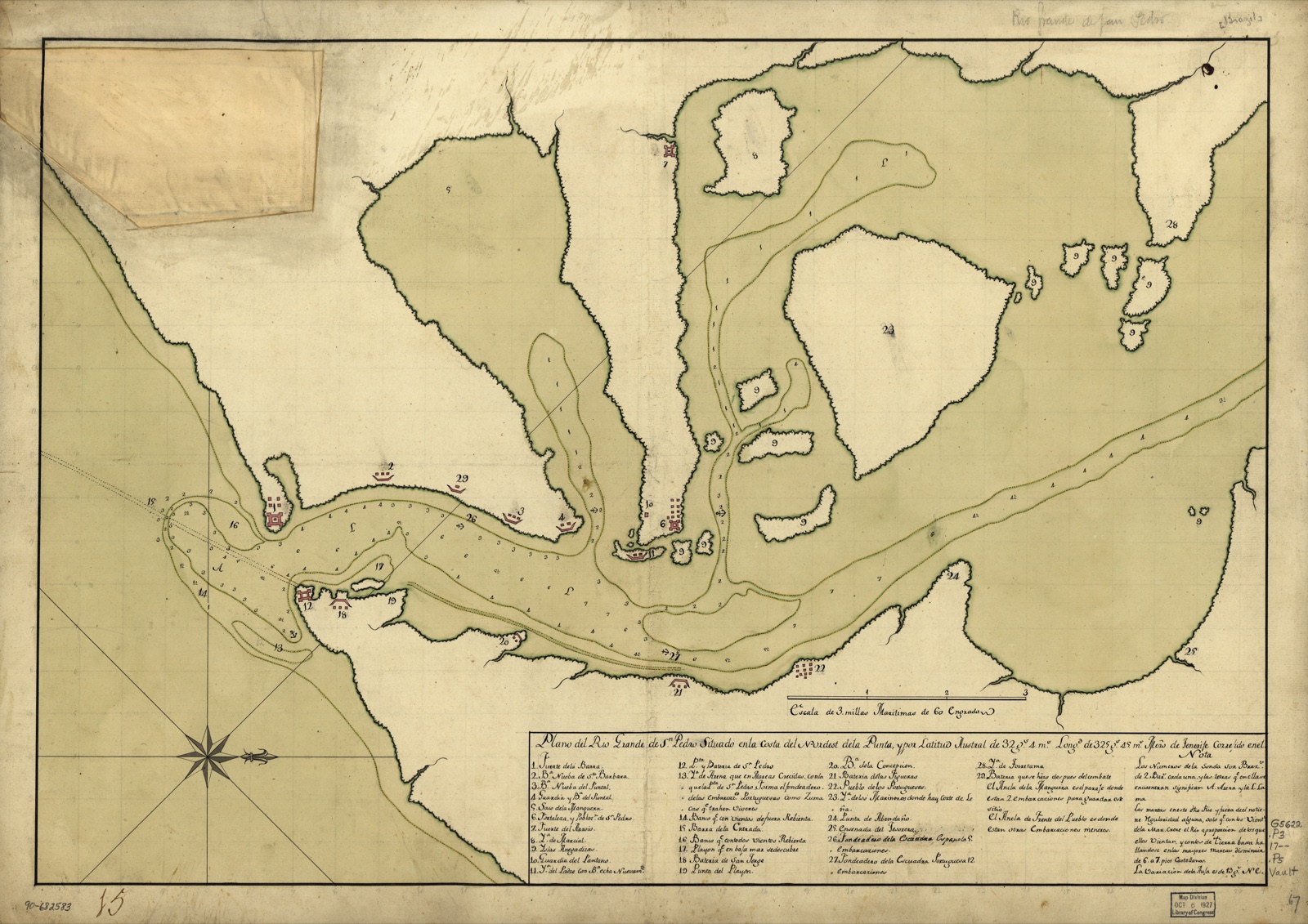 Plano del Rio Grande de Sn. Pedro situado en la costa del nordest de la punta y por latitud austral de 32 gs. 4 ms., longd. de 325 gs. 45 ms., mero. de Tenerife corre'ido en el