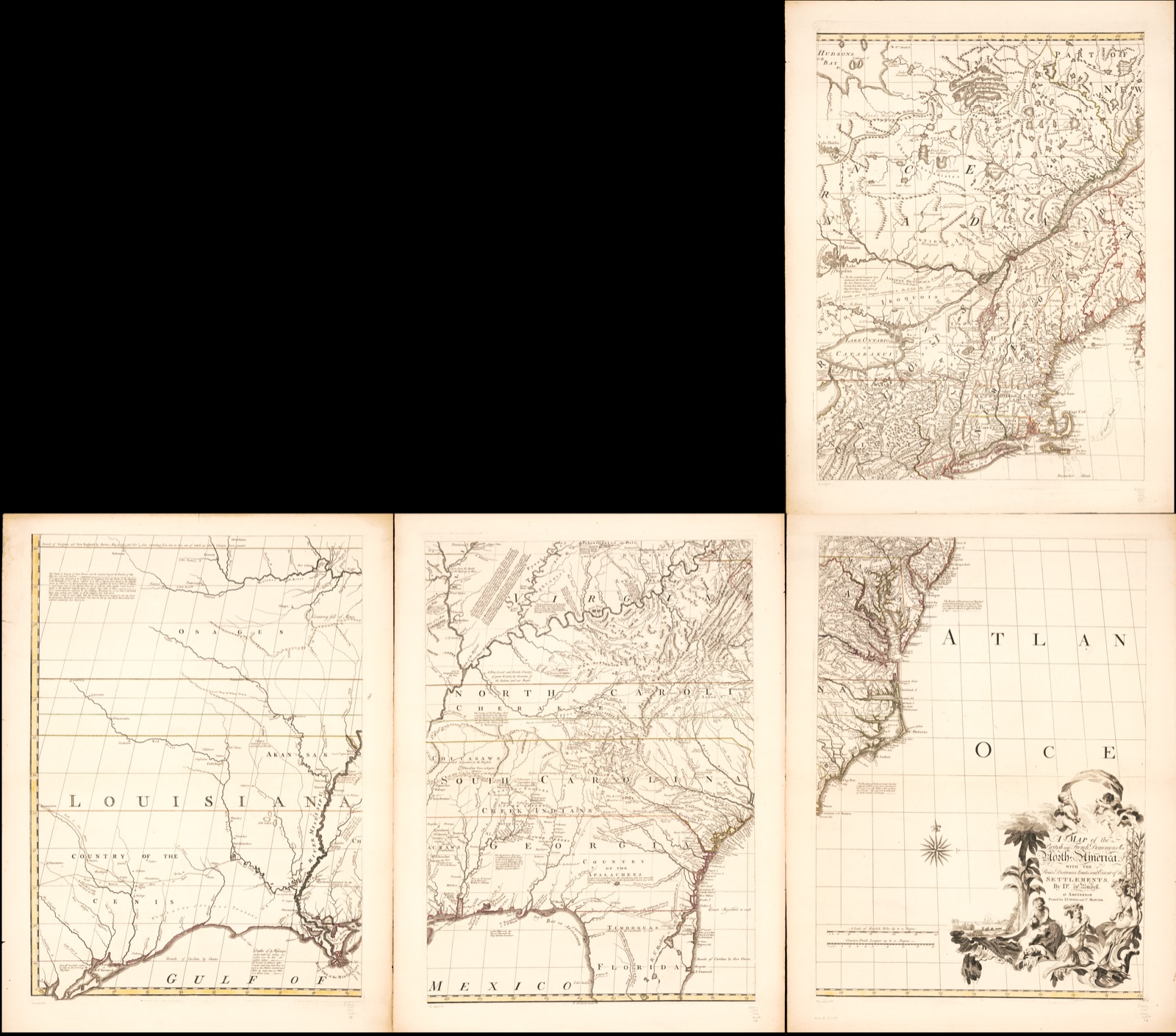 A map of the British and French dominions in North America : with the roads, distances, limits, and extent of the settlements — Mitchell, John, 1711-1768