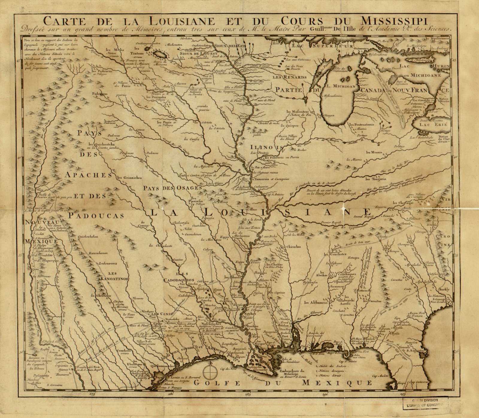 Carte de la Louisiane et du cours du Mississipi — L'Isle, Guillaume de, 1675-1726, cartographer