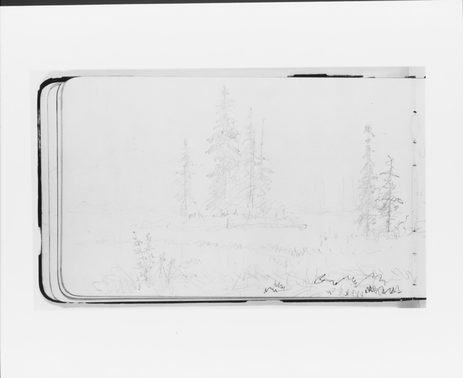 Mountain Landscape with River (Stave?), Trees, and Island (from Sketchbook) — Albert Bierstadt
