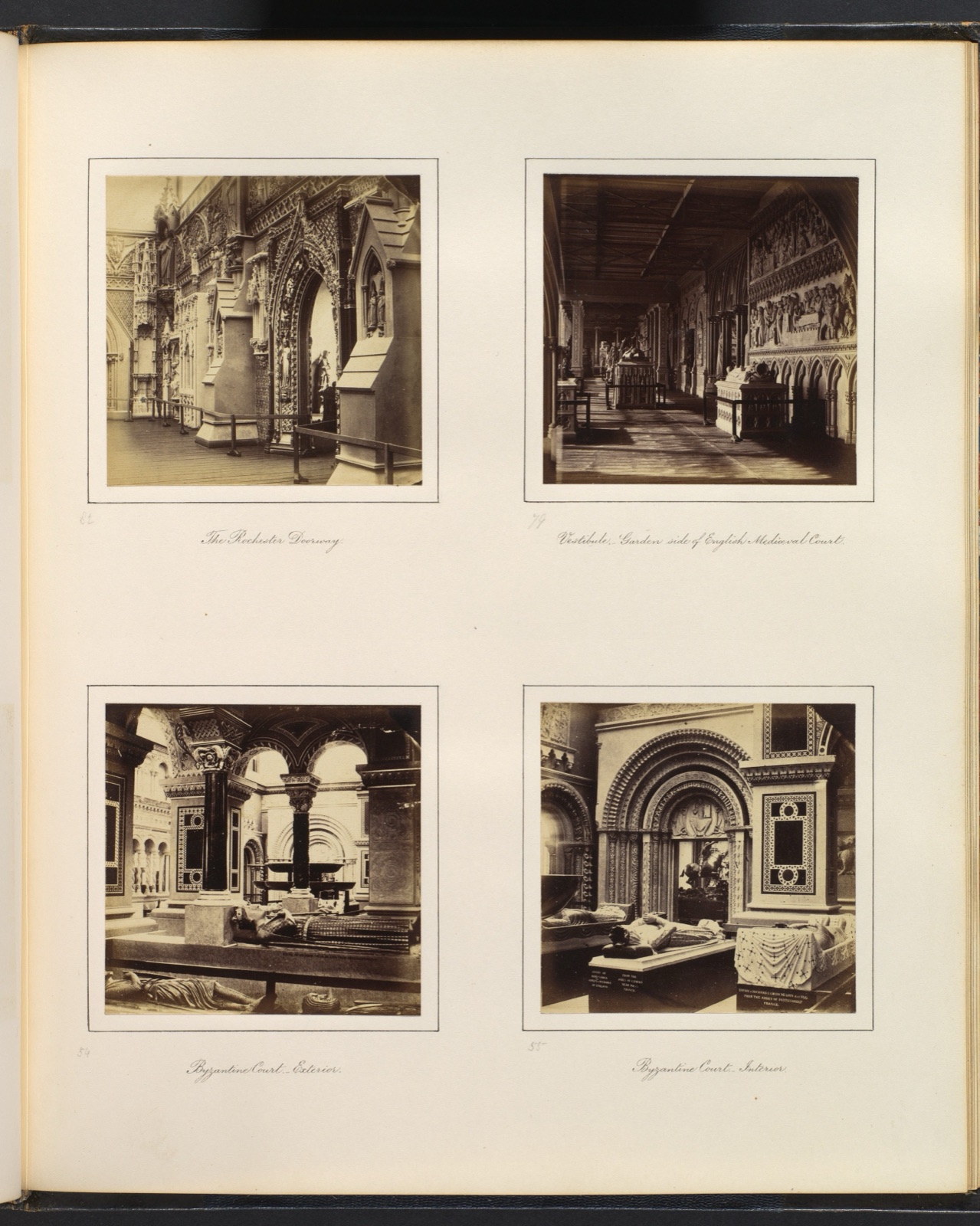 [The Rochester Doorway; Vestibule, Garden Side of English Medieval Court; Byzantine Court Exterior and Interior] — Philip Henry Delamotte