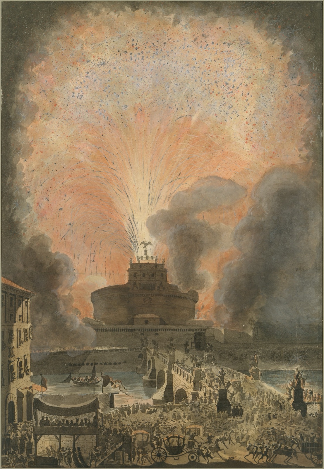The Girandola at the Castel Sant'Angelo, Rome — Louis Jean Desprez
