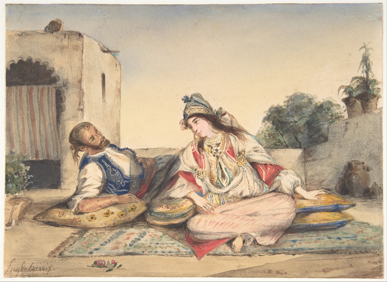 A Moroccan Couple on Their Terrace — Eugène Delacroix