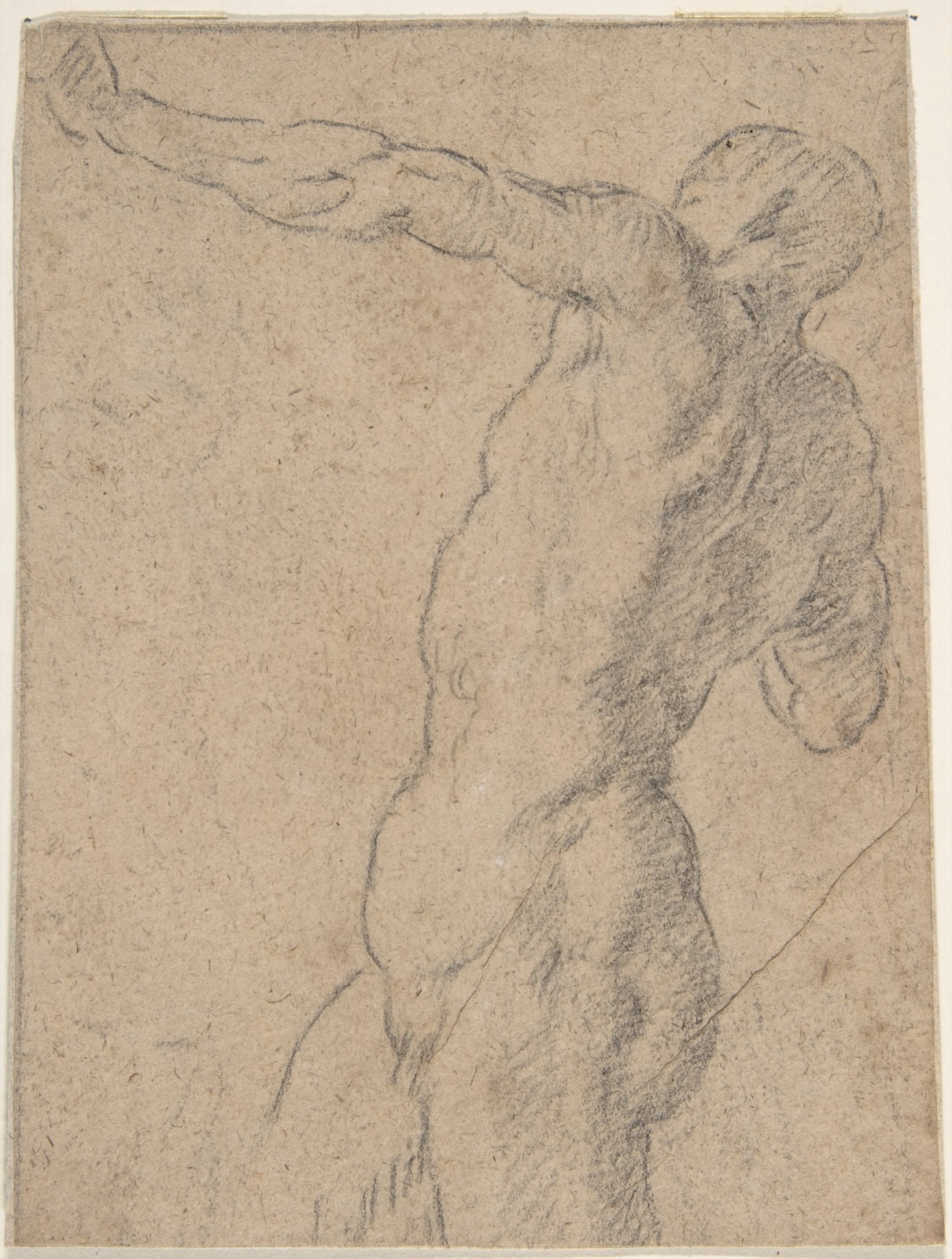 Life Study of Standing Male Nude in Three-Quarter Length — Anonymous, Spanish, School of Seville, 17th century