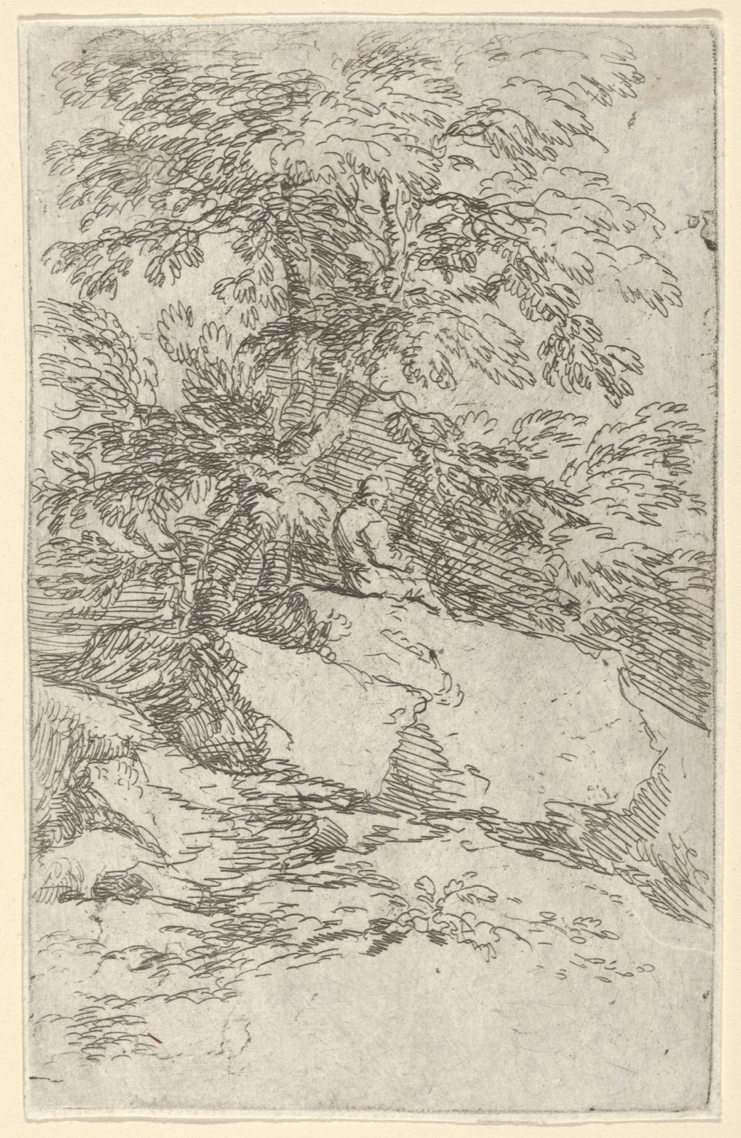 Landscape with a figure seated on a rock — Salvator Rosa