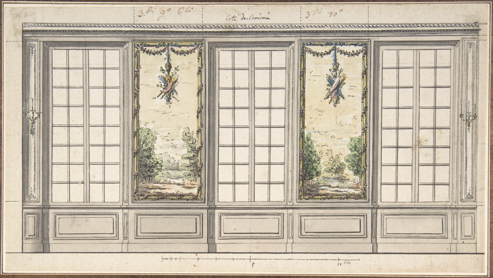 Design for a Windowed Wall with Decorative Panels — Anonymous, French, 18th century