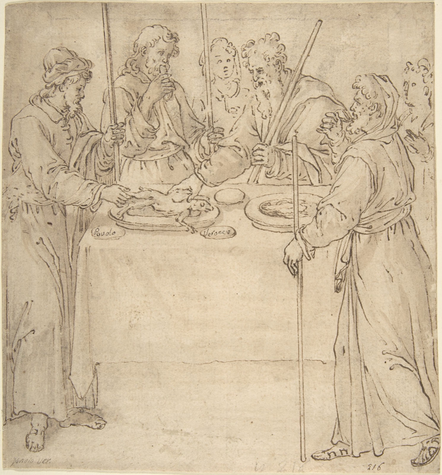 Four Travelers Sharing a Meal? — Anonymous, Italian, mid-16th century