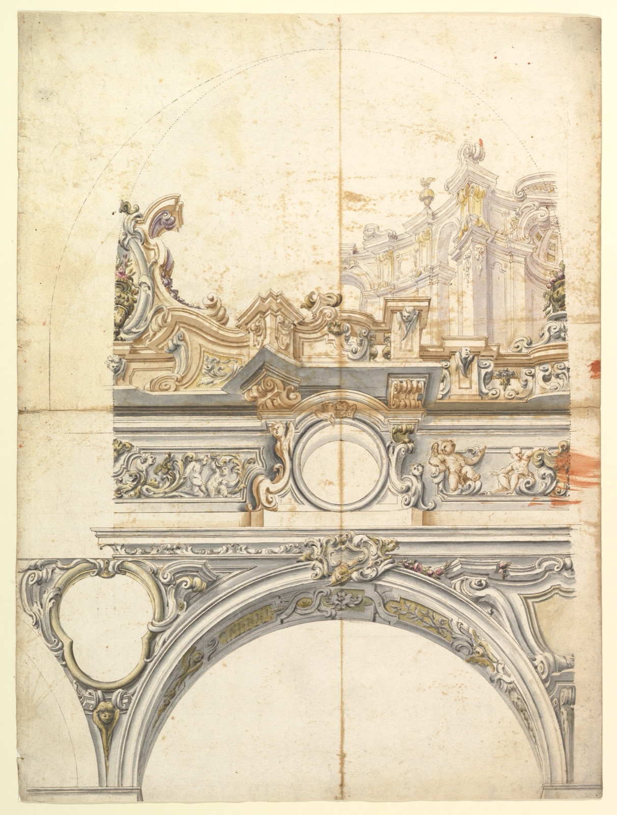 Two Alternate Designs for a Balustrade with Architectural Perspective — Anonymous, Italian, Piedmontese, 18th century