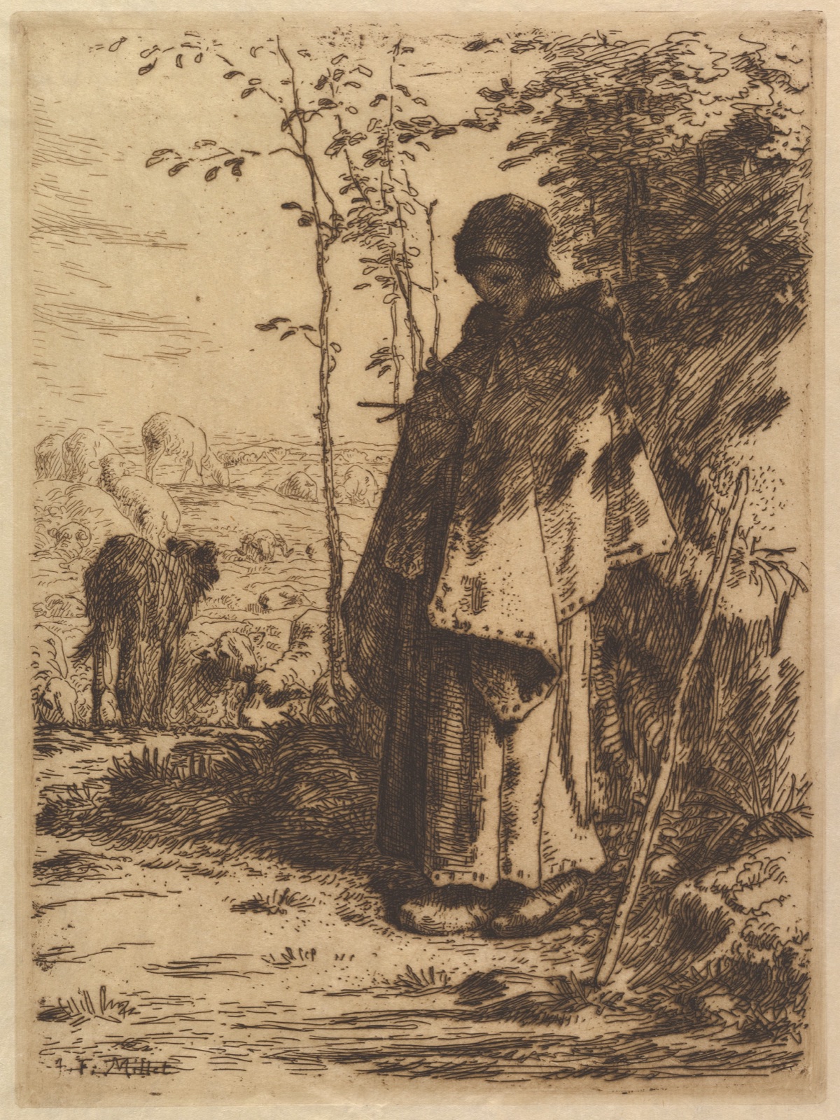 Shepherdess Knitting — Jean-François Millet