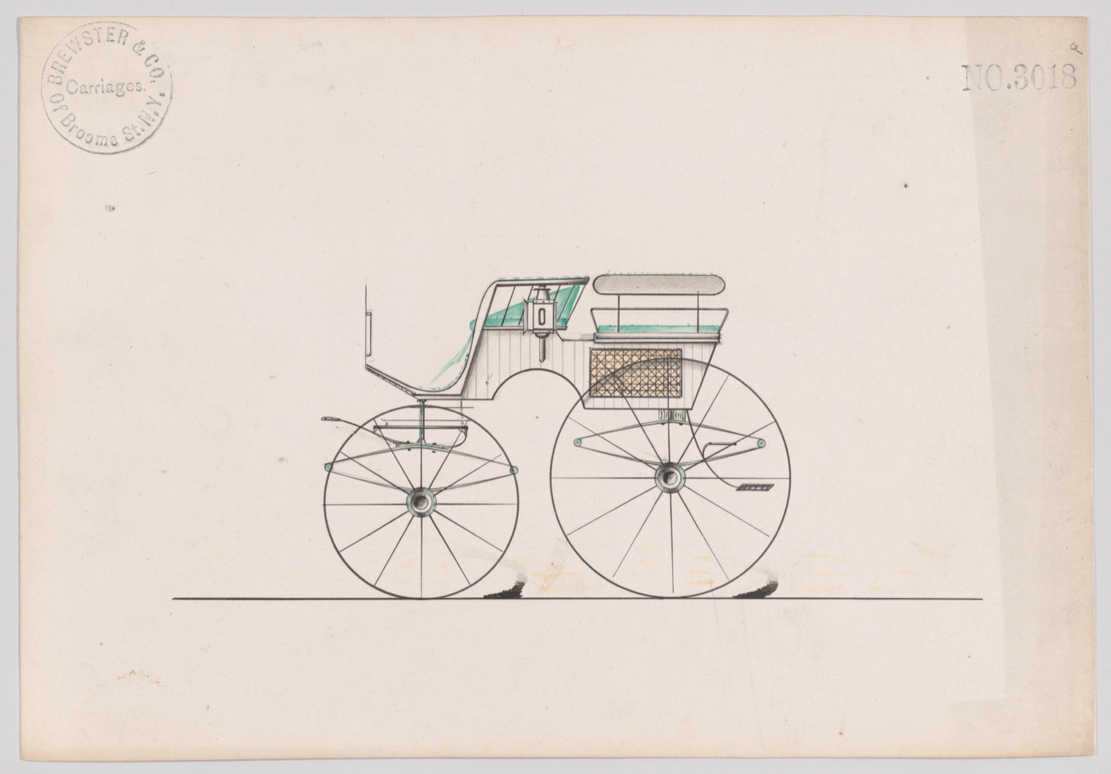 Design for Dog Cart or 2 Wheeler, no. 3018a — Brewster & Co.