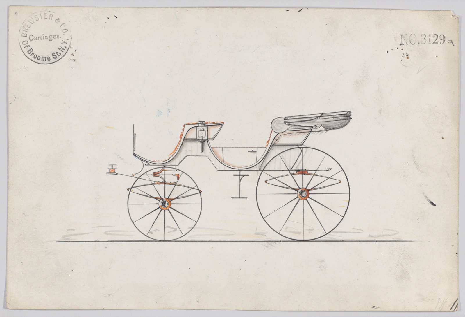 Design for 2 seat Cabriolet Phaeton, no. 3129a — Brewster & Co.