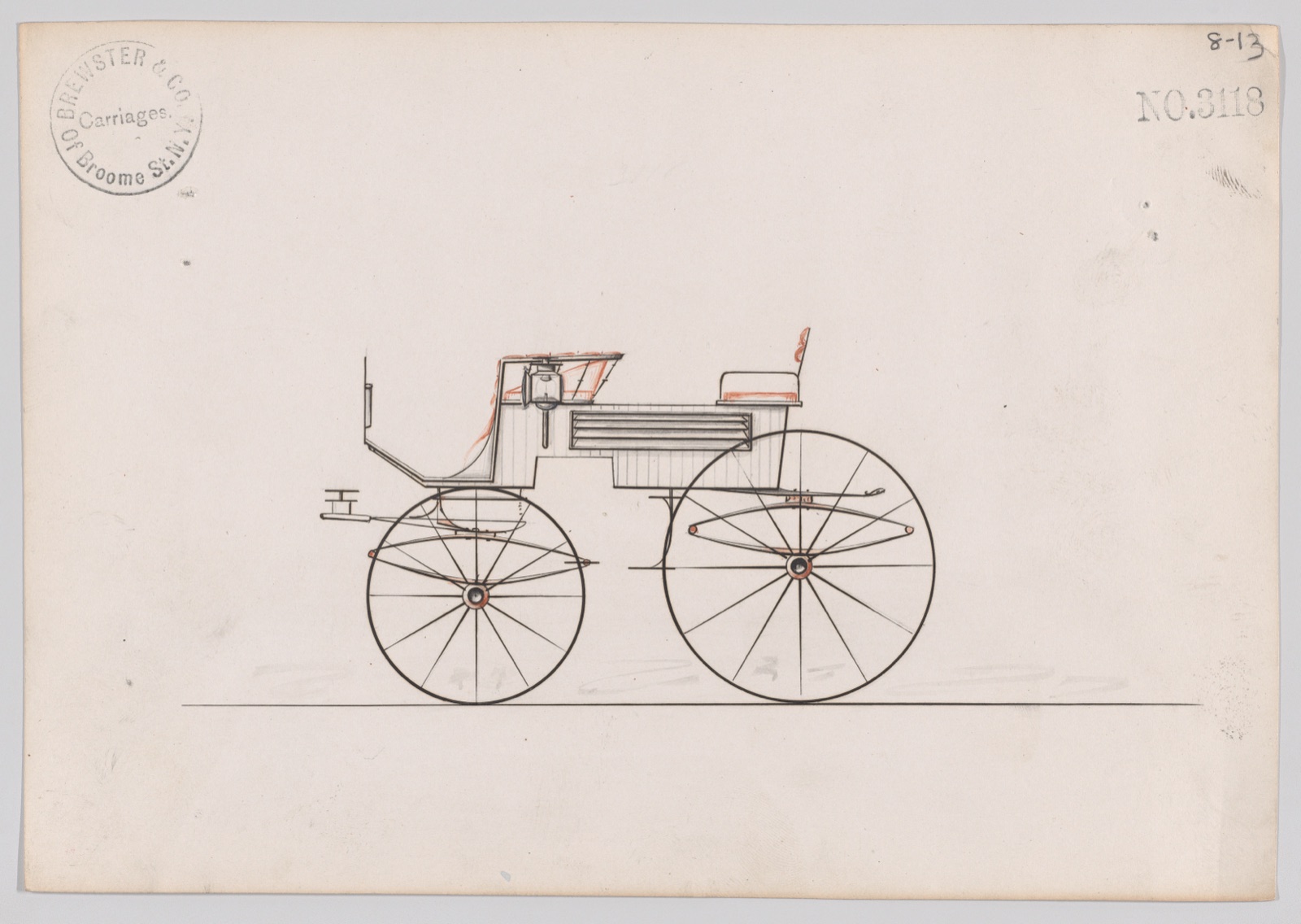 Design for 4 seat Phaeton, no top, no. 3118 — Brewster & Co.