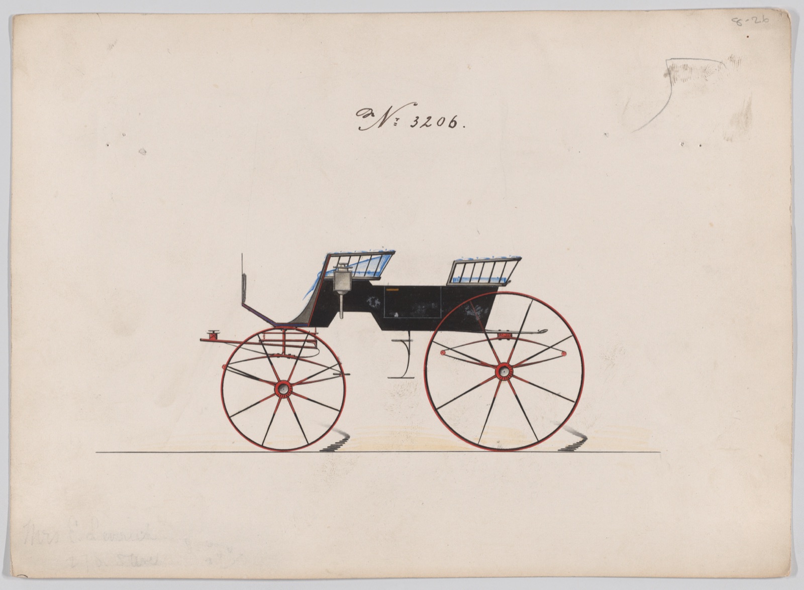 Design for 4 seat Phaeton, no top, no. 3206 — Brewster & Co.