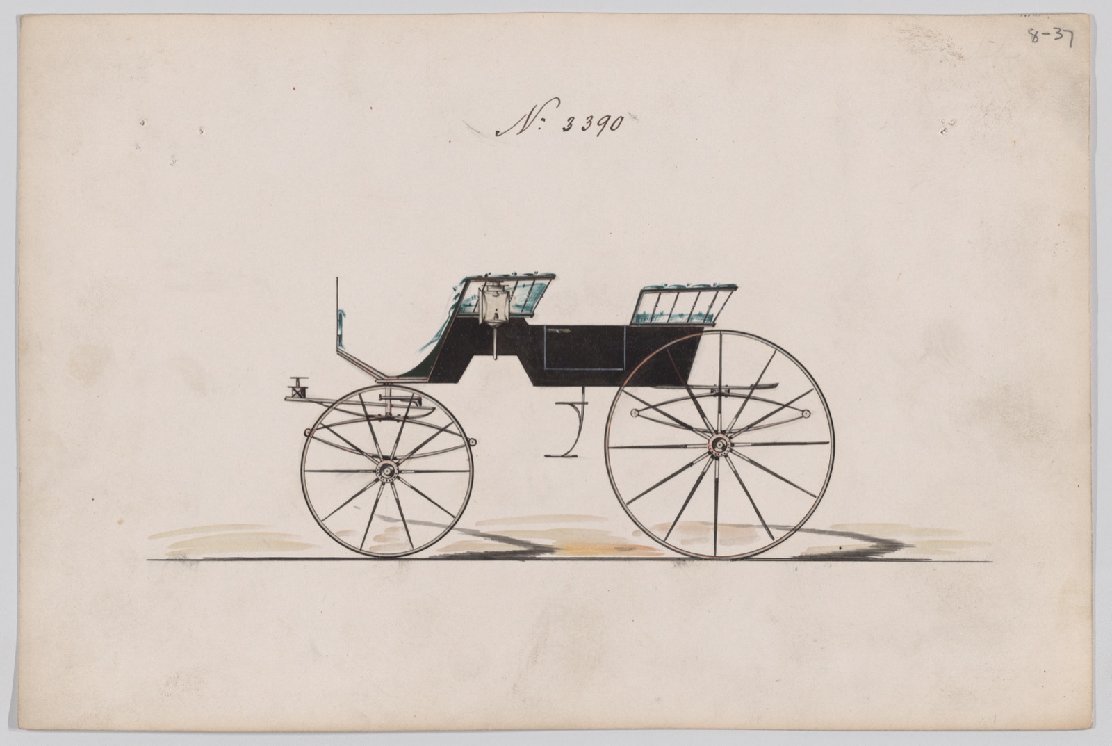 Design for 4 seat Phaeton, no top, no. 3390 — Brewster & Co.