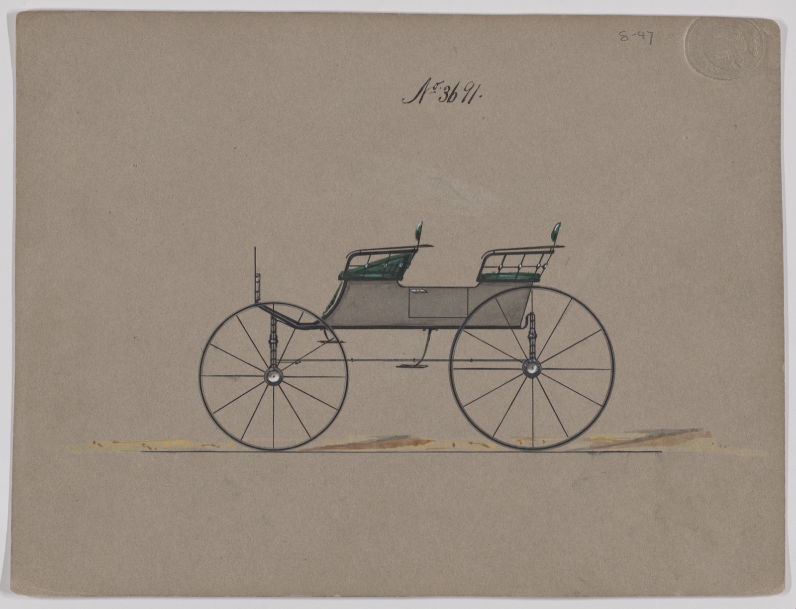 Design for 4 seat Phaeton, no top, no. 3691 — Brewster & Co.
