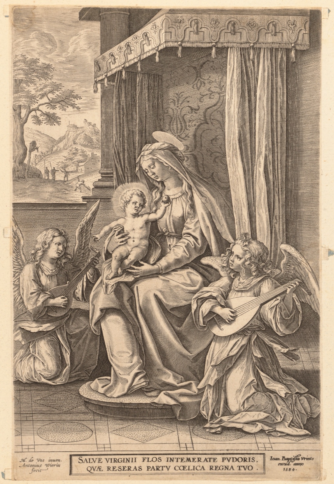 Virgin and Child Enthroned with Two Musical Angels — Jan (Johannes) Wierix