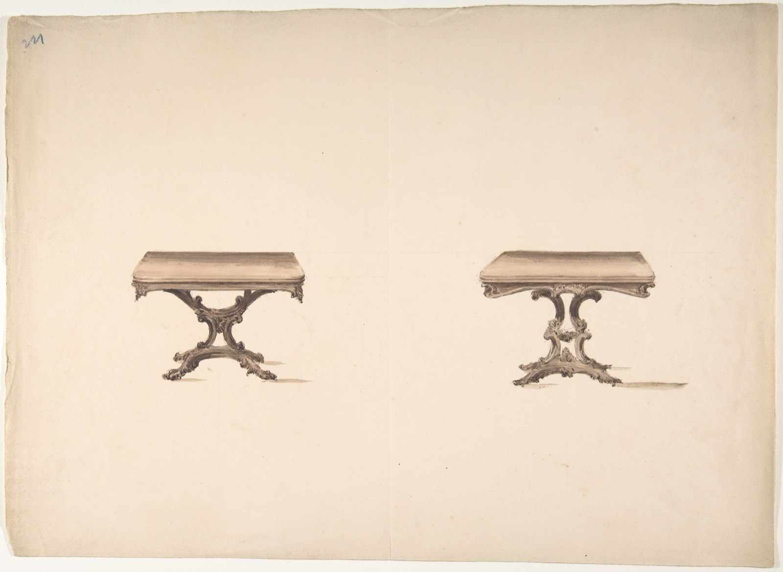 Design for Two Square Tables with Carved Legs — Anonymous, British, 19th century