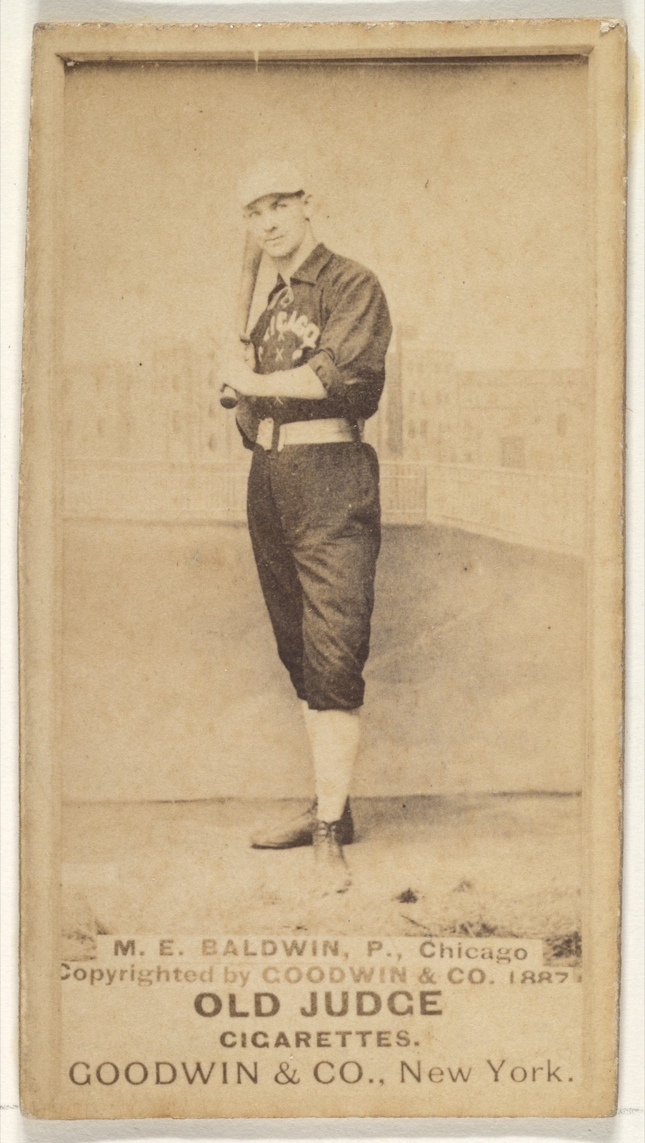 M.E. Baldwin, Pitcher, Chicago, from the Old Judge series (N172) for Old Judge Cigarettes — Goodwin & Company