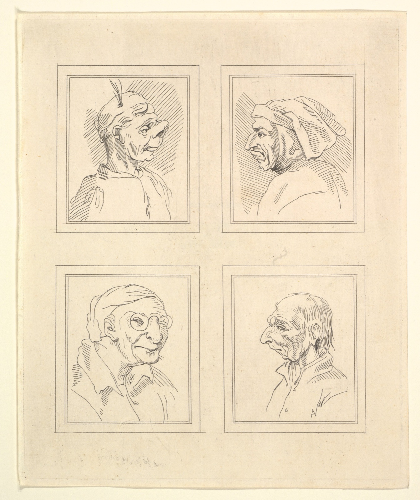 Four Heads (from Characaturas by Leonardo da Vinci, from Drawings by Wincelslaus Hollar, out of the Portland Museum) — Wenceslaus Hollar