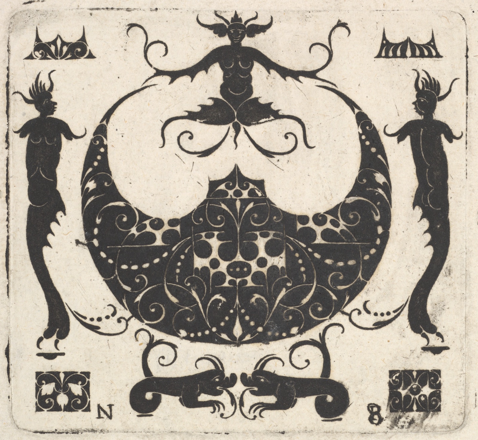 Lunar-shaped Ring Bezel and Grotesque Figures — Noël Rouillard