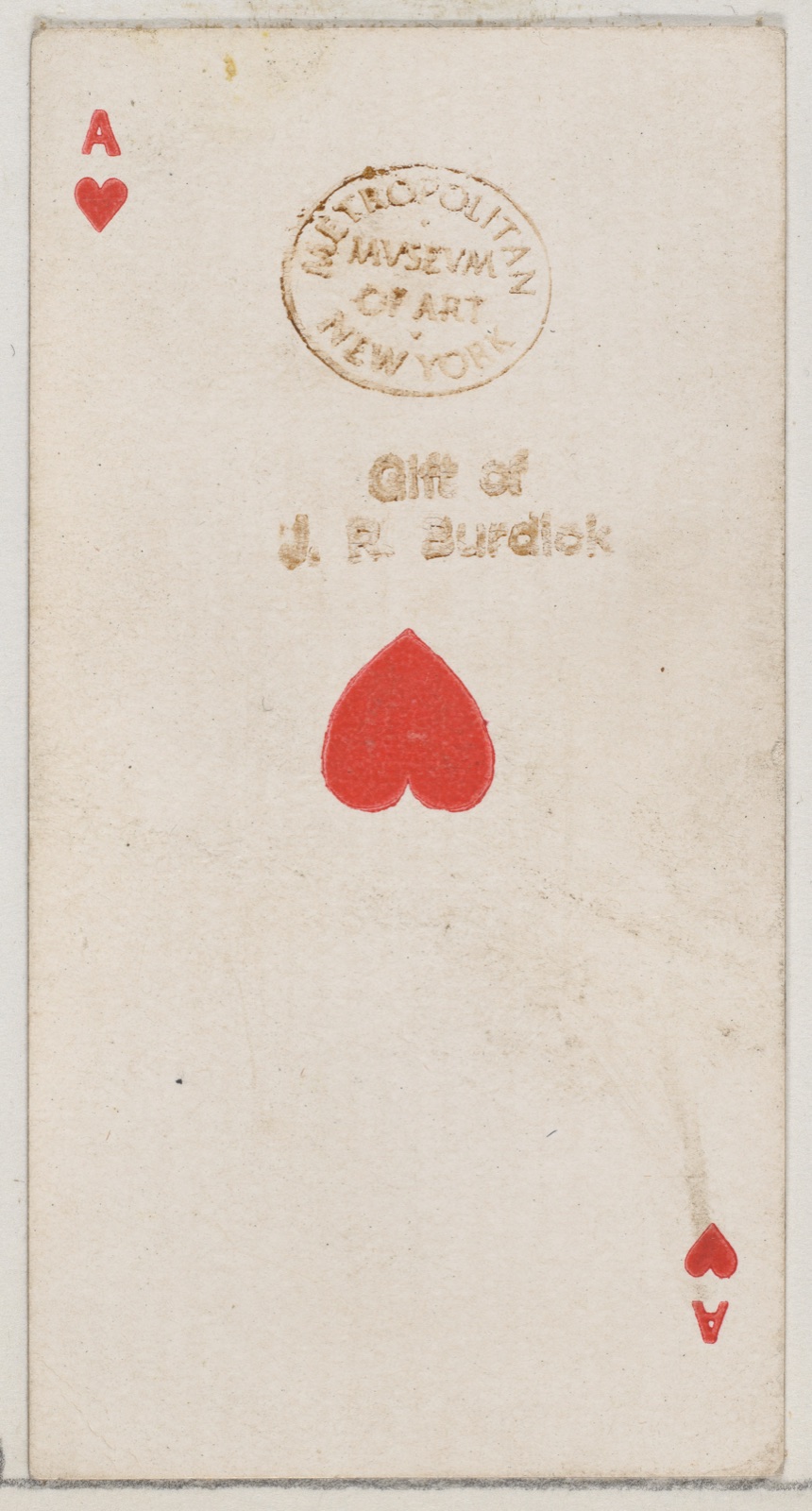 Ace of Hearts (red), from the Playing Cards series (N84) for Duke brand cigarettes — W. Duke, Sons & Co.