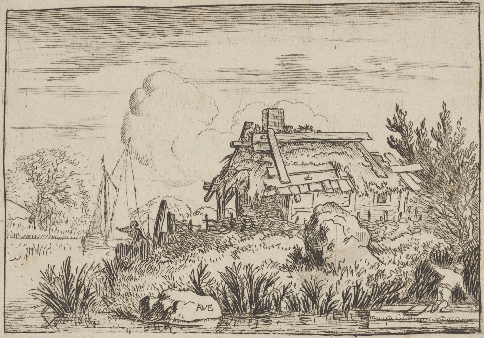 The Ruined Cottage, Surrounded by Water — Allart van Everdingen