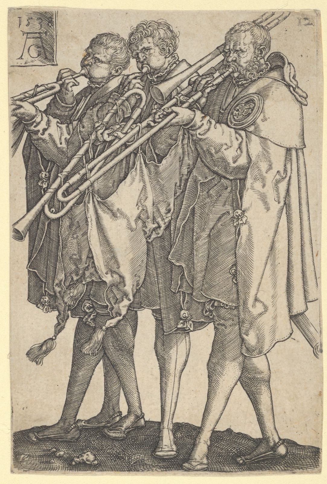 Three Trombonists, from "The Large Wedding Dancers" — Heinrich Aldegrever