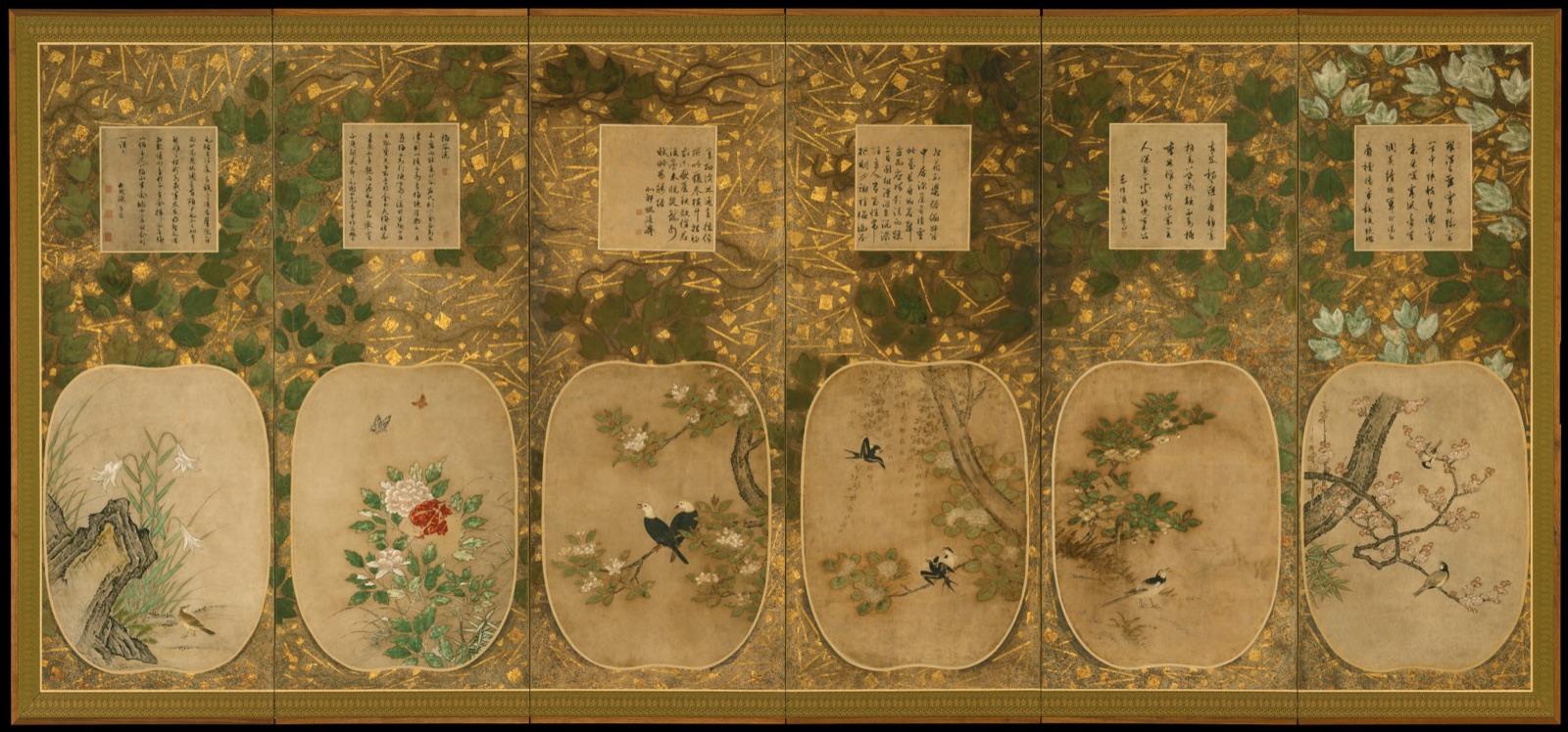 Birds and Flowers of the Twelve Months with Chinese Calligraphy — Kano School