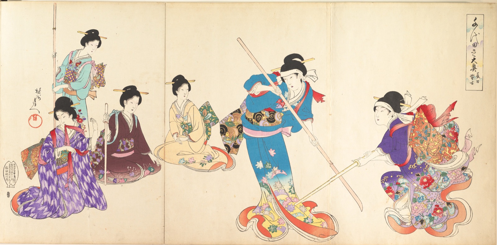 Ladies in Waiting of the Chiyoda Castle: Sword Practice and Puppet Kyōgen — Yōshū (Hashimoto) Chikanobu